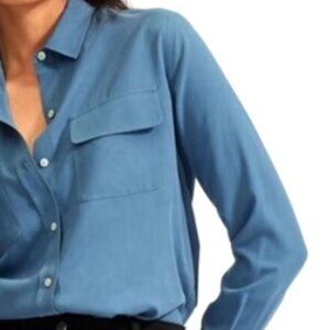Vince. Blue Silk Rayon Long Sleeve Blouse Size Small Button Front NWOT